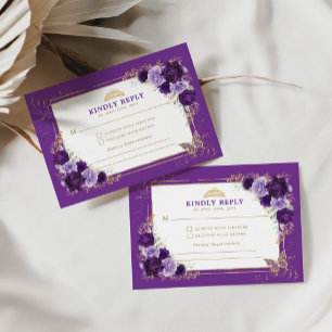 Purple Gold Quinceanera Mis Quince 15 Anos RSVP Enclosure Card