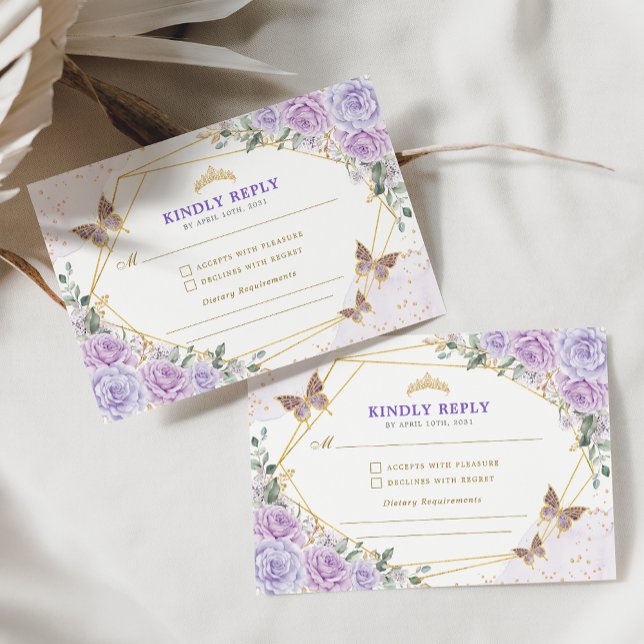 Purple Gold Quinceanera Mis Quince 15 Anos RSVP Enclosure Card (Creator Uploaded)