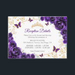 Purple Gold Quinceanera Reception Details Enclosure Card<br><div class="desc">Purple gold Quinceanera reception details enclosure cards. Features,  script font,  gold butterflies,  watercolor roses and tiara. Perfect for an elegant princess style glam celebration. Personalize with your own details.</div>