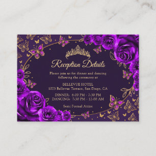 Purple Gold Quinceanera Reception Details Enclosure Card