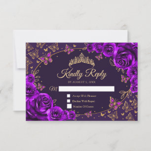 Purple Gold Quinceanera Reply RSVP Card