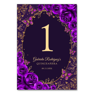 Purple Gold Quinceanera Table Number