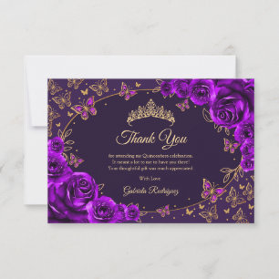 Purple Gold Quinceanera Thank You Card