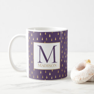 Purple Gold Raindrop Modern Trendy Monogram Coffee Mug