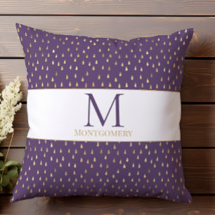 Purple Gold Raindrop Modern Trendy Monogram Cushion