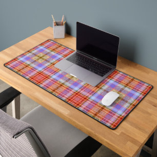 Purple Gold Red Tartan Plaid Gingham Pattern Desk Mat