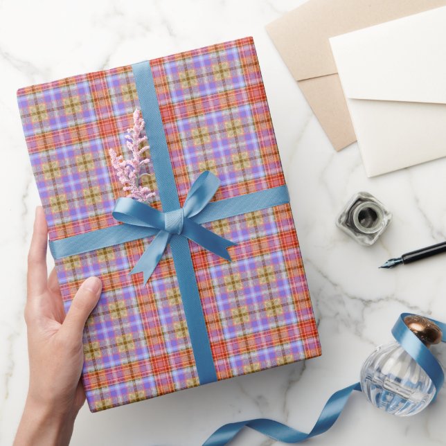 Purple Gold Red Tartan Plaid Gingham Pattern Wrapping Paper (Gifting)