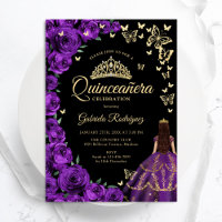 Purple Gold Roses Butterflies Quinceanera