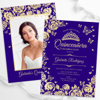 Purple Gold Roses Butterflies Quinceanera Photo