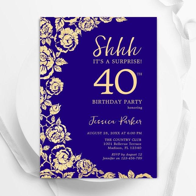 Purple Gold Roses Surprise 40th Birthday Invitation (Creator Uploaded)