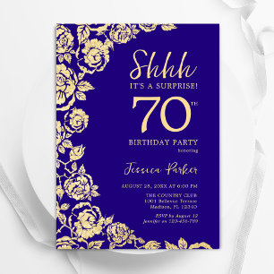Purple Gold Roses Surprise 70th Birthday Invitation