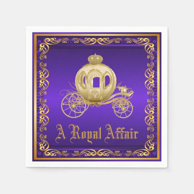 Purple Gold Royal Carriage Royal Party Event Napkin (Front)