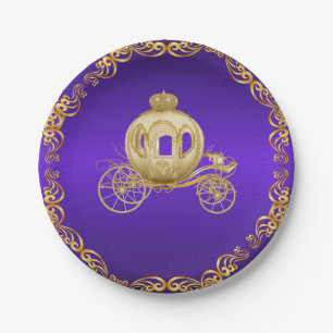 Purple Gold Royal Coach Carriage Paper Plate