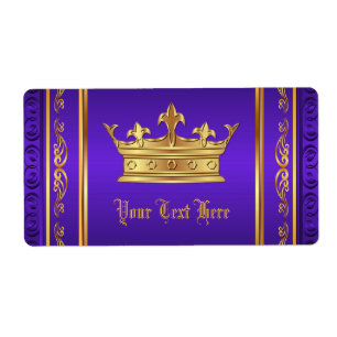 Purple Gold Royal Crown Water Bottle Labels