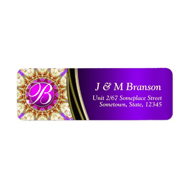 Purple Gold Satin Monogram Address Label (Front)