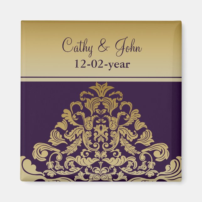 purple gold Save the date magnet (Front)