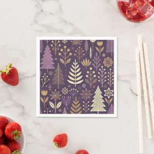 Purple & Gold Scandinavian Nature Decoupage Napkin