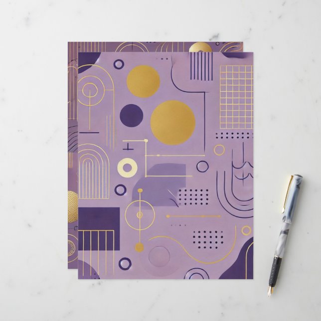 Purple & Gold Scandinavian Patterns Scrapbook (Front/Back In Situ)