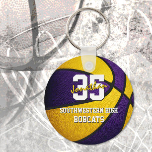purple gold school basketball team colours key ring