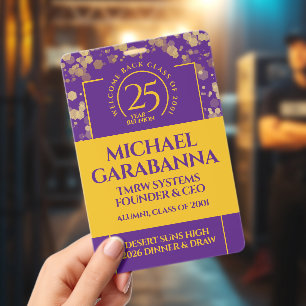 Purple Gold School College Class Reunion ID Badge