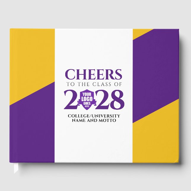 Purple Gold School College University Graduation  Guest Book (Front)