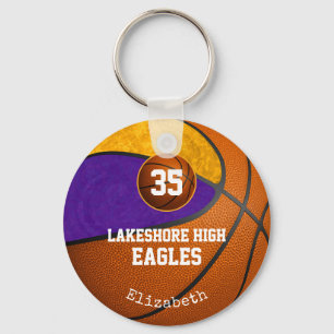 purple gold school team spirit girls' basketball key ring