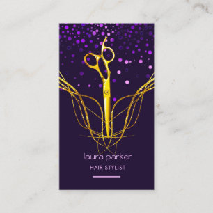 Purple Gold Scissor Hair Stylist Professional Business Card