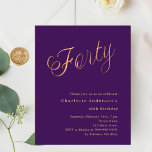 Purple gold script 40th birthday invitation<br><div class="desc">A modern,  stylish invitation for a 40th birthday party.  A purple coloured background and the word Forty written with elegant large script letters in faux gold. Personalise and add a name and party details. 

1 sheet = 1 invitation printed edge to edge.</div>
