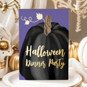 Purple Gold Script Pumpkin Halloween Dinner Party