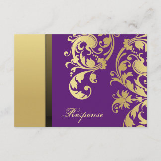 Purple & Gold Shimmer Floral Wedding Response RSVP