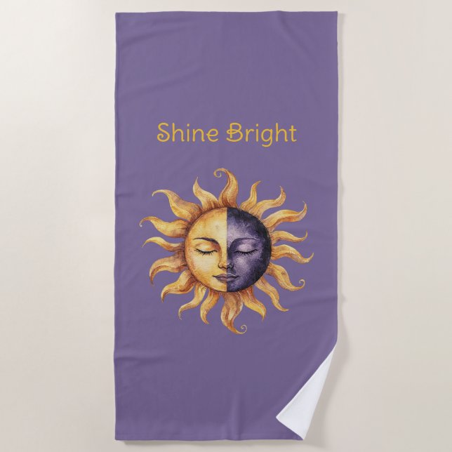 Purple Gold Shine Bright Sun Beach Towel (Front)