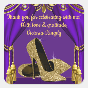 Purple Gold Shoe Birthday Party Favour Stickers