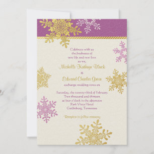Purple Gold Snowflake Winter Wedding Invitation