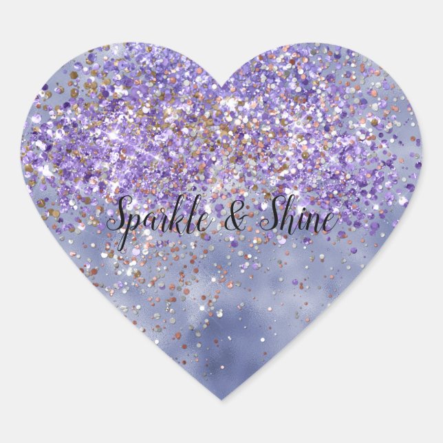 Purple Gold Sparkle Heart Sticker (Front)