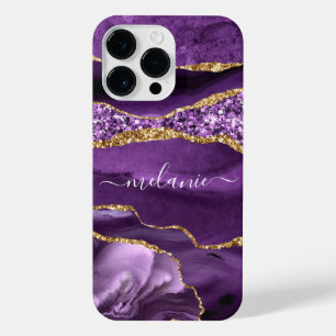Purple Gold Sparkle Marble Your Name iPhone Case