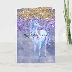 Purple Gold Sparkle Unicorn Card