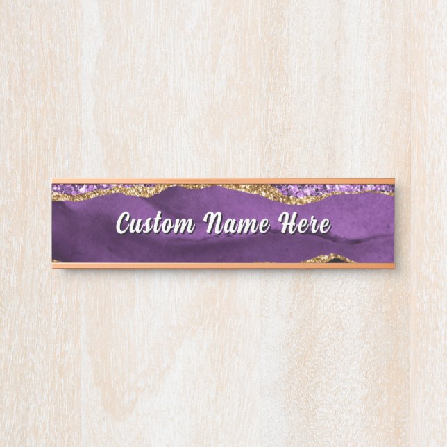 Purple Gold Sparkly Custom Name Door Sign Example (Front)