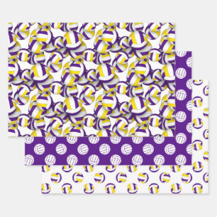purple gold sports coordinating colours volleyball wrapping paper sheet