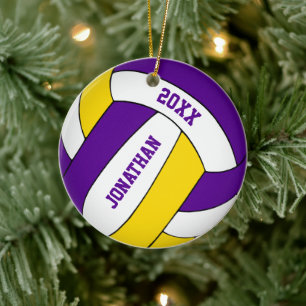 purple gold sports team colours boys volleyball ceramic tree decoration