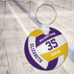 purple gold sports team colours volleyball key ring<br><div class="desc">This sporty volleyball themed keychain for girls or boys features a realistic looking purple,  gold and white volleyball upon which you can customise the player's name & jersey number plus school or club name and mascot name in a varsity letter style font - by katz_d_zynes</div>