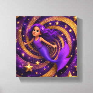Purple Gold Star Mermaid Optical Illusion   Fantas Canvas Print