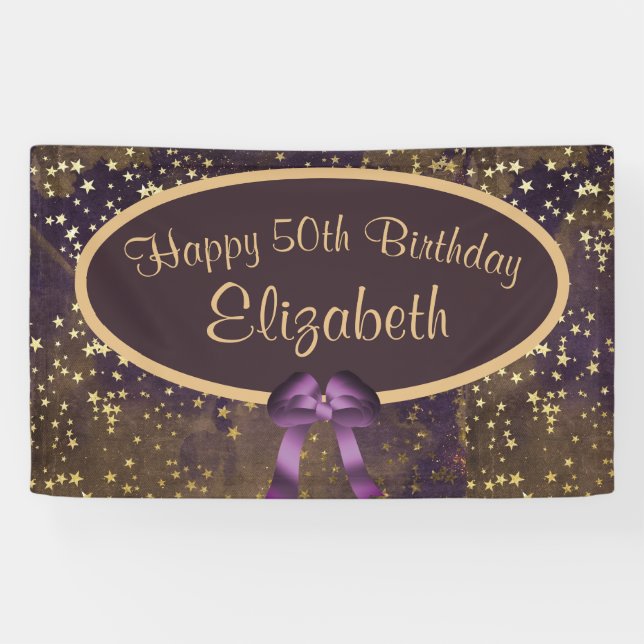 Purple Gold Stardust 50th Birthday  Banner (Horizontal)