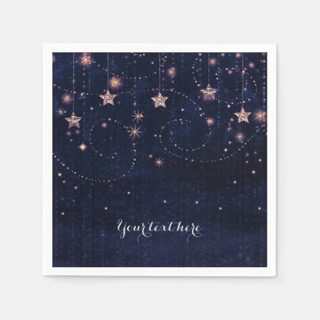 Purple & Gold Starry Celestial Whimsical Party Napkin (Front)