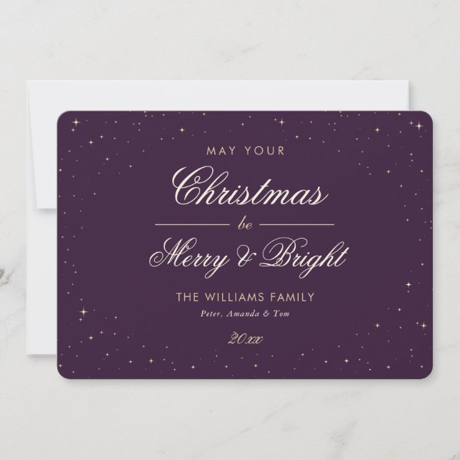 Purple Gold Starry Christmas Holiday Card (Front)