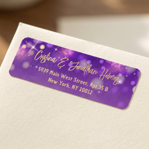 Purple Gold Starry Night Bokeh Return Address