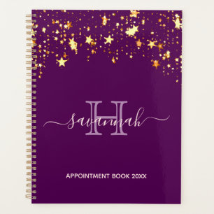 Purple gold stars appointment book monogram planner