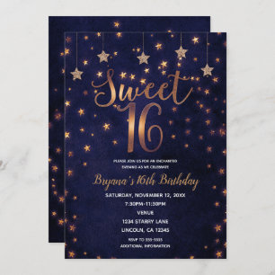 Purple & Gold Stars Celestial Sky Sweet 16 Party Invitation