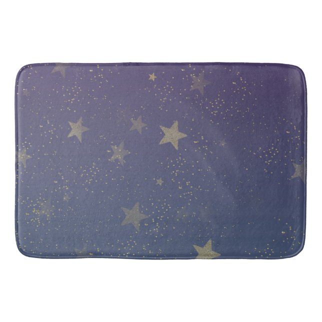 Purple Gold Stars Confetti Bath Mat (Front)