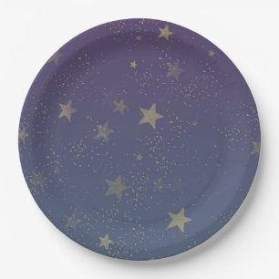 Purple Gold Stars Confetti Paper Plate