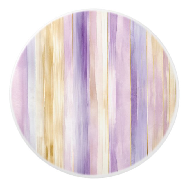 Purple Gold Stripes Ceramic Knob (Front)